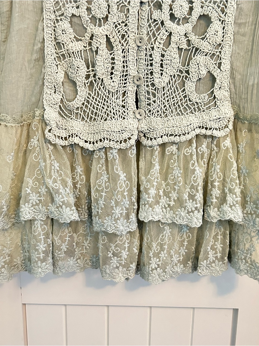 Pretty Angel Sage Green Crochet Top Witchy Fairy Cottagecore Y2K Large - Picture 3 of 10